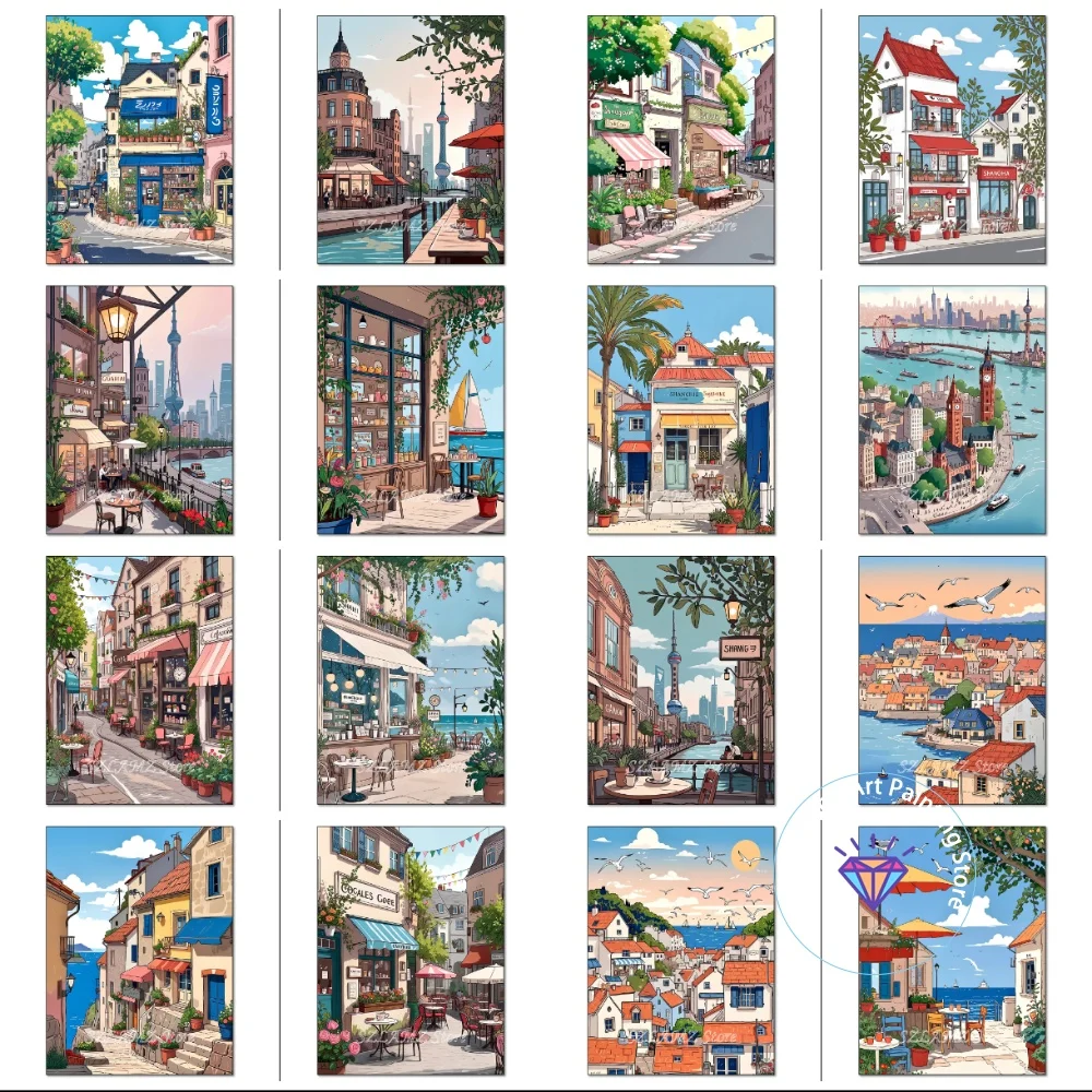 

City Street Scene Anime Landscape AB Diamond Painting Kit Square Round Diamond 5D DIY Mosaic Handmade Art Gift Home Decoration