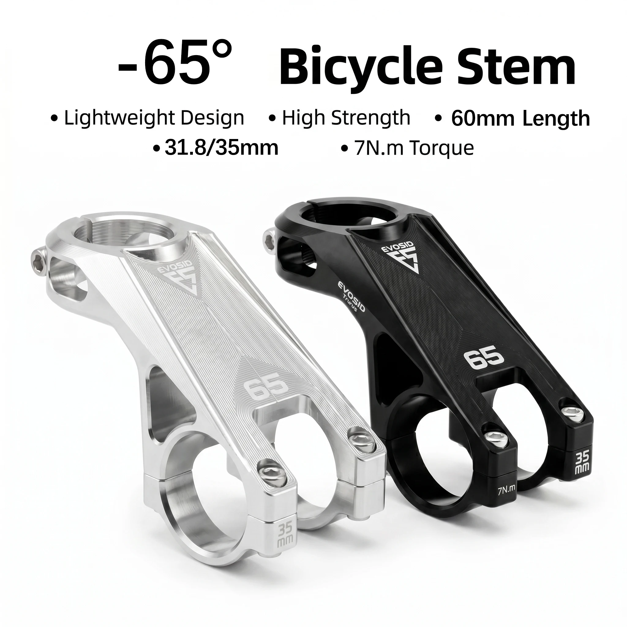 EVOSID Mountain Bicycle Stem 35MM High Strength MTB Bike Stem -65° Degree MTB Bike Handlebar Riser Table 31.8mm For XC/DH/AM/FR