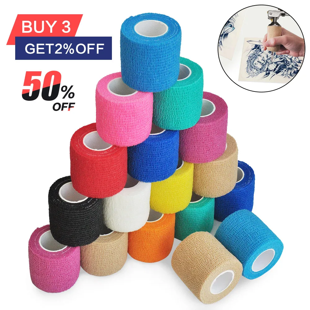 1Roll 2.5/5/10cm*4.8m Gauze Medical Bandage Self-adhesive Breathable Elastic Bandages for Sports Fixing Finger Wrist Leg