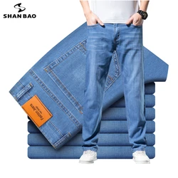 SHAN BAO Straight Loose Lightweight Stretch Jeans 2022 Summer Classic Style Business Casual Young Men's Thin Denim Jeans