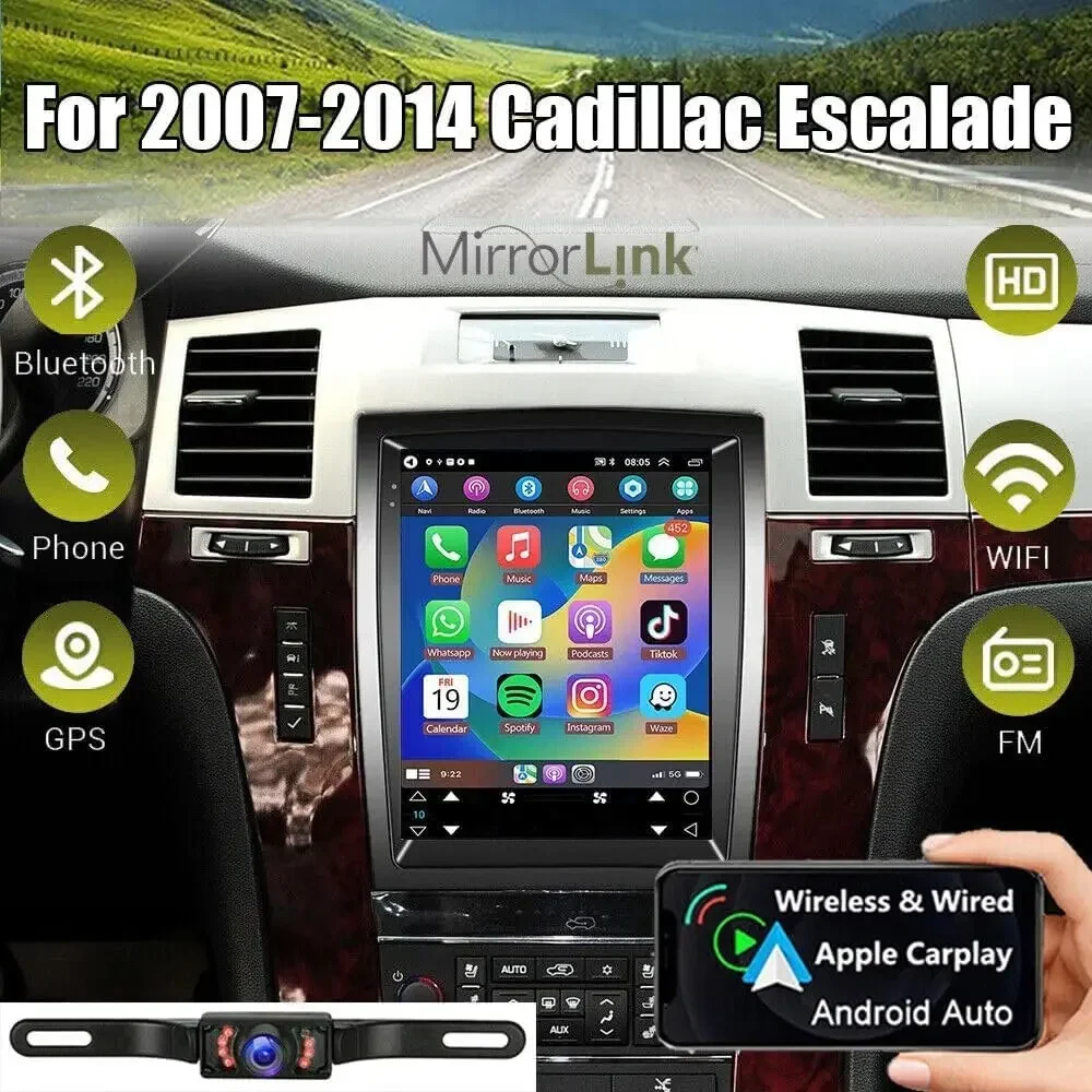 9.7-inch Android 13 Car Stereo Radio GPS WiFi Carplay+Android Auto 2+32G Compatible for Escalade 2007-2014