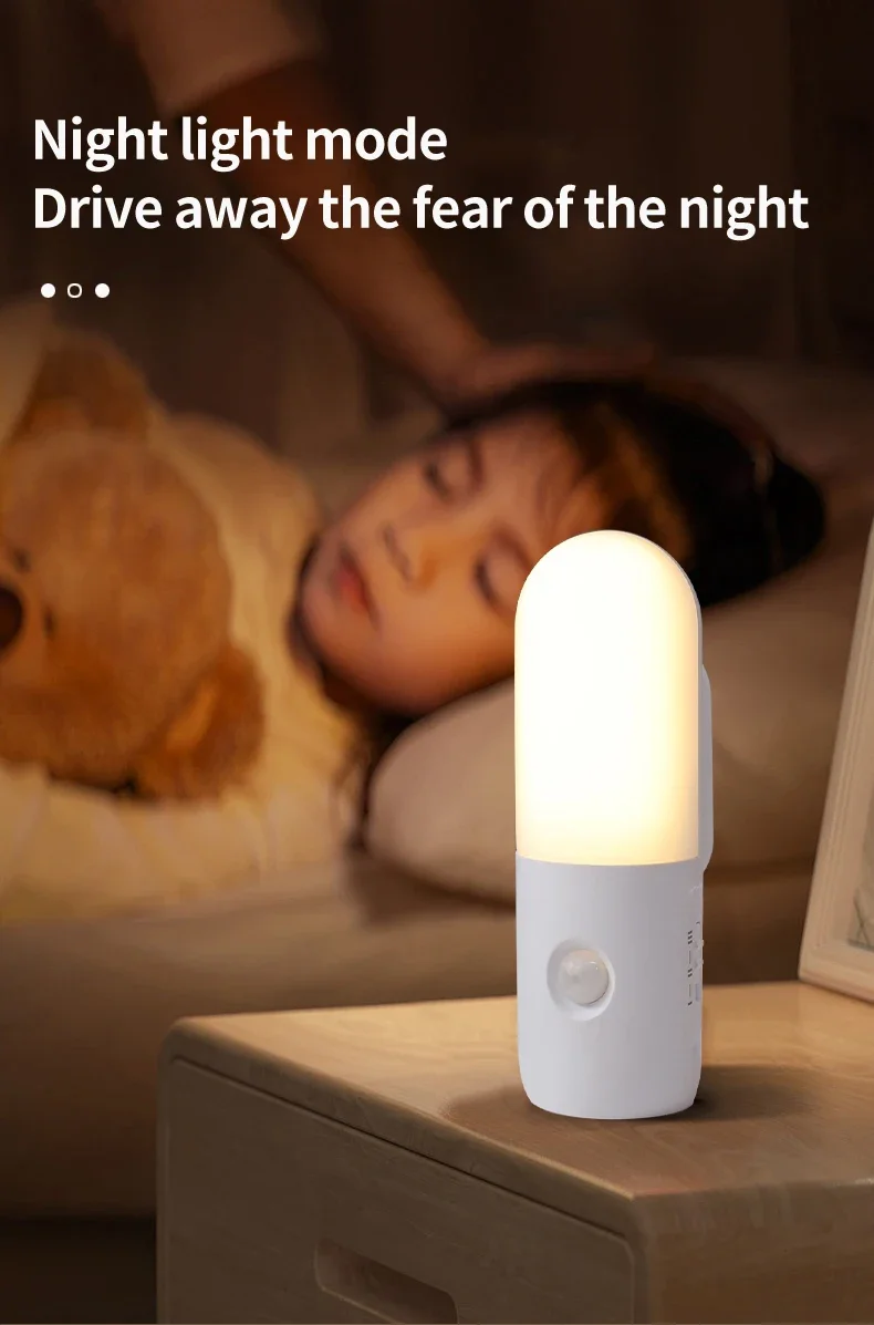 Motion Sensor 2 in 1 LED Night Light Rechargeable 3 Colors Wall Lamp Wireless Magnetic Spotlight for Bedroom Corridor and Stair