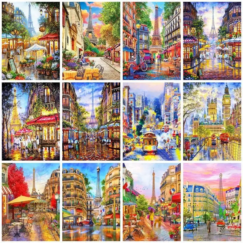 GATYZTORY Paint Picture By Numbers The Streets Of Paris Drawing To Paint By Numbers Wall Art Canvas Painting Handicraft Supplies