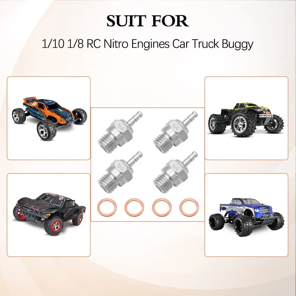 4pcs Hot Glow Plug N4 Spark Nitro Engine Parts Replace OS for Traxxas Kyosho HSP HPI Redcat 1/8 1/10 RC Car Truck