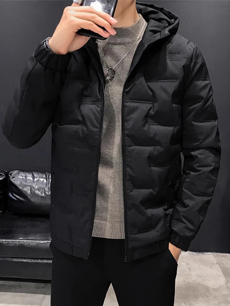 

Men's Thiened down Cotton Jaet Autumn Winter Warmth Faionable Korean Sle Durable Zipper Closure Regular Length Coat