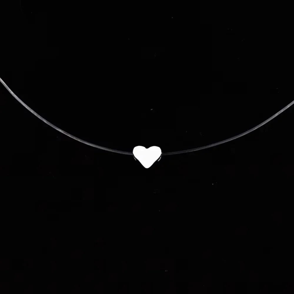 FSUNION 2024 New Female Transparent Fishing Line Necklace Silver Color Invisible Chain  Women Rhinestone Choker