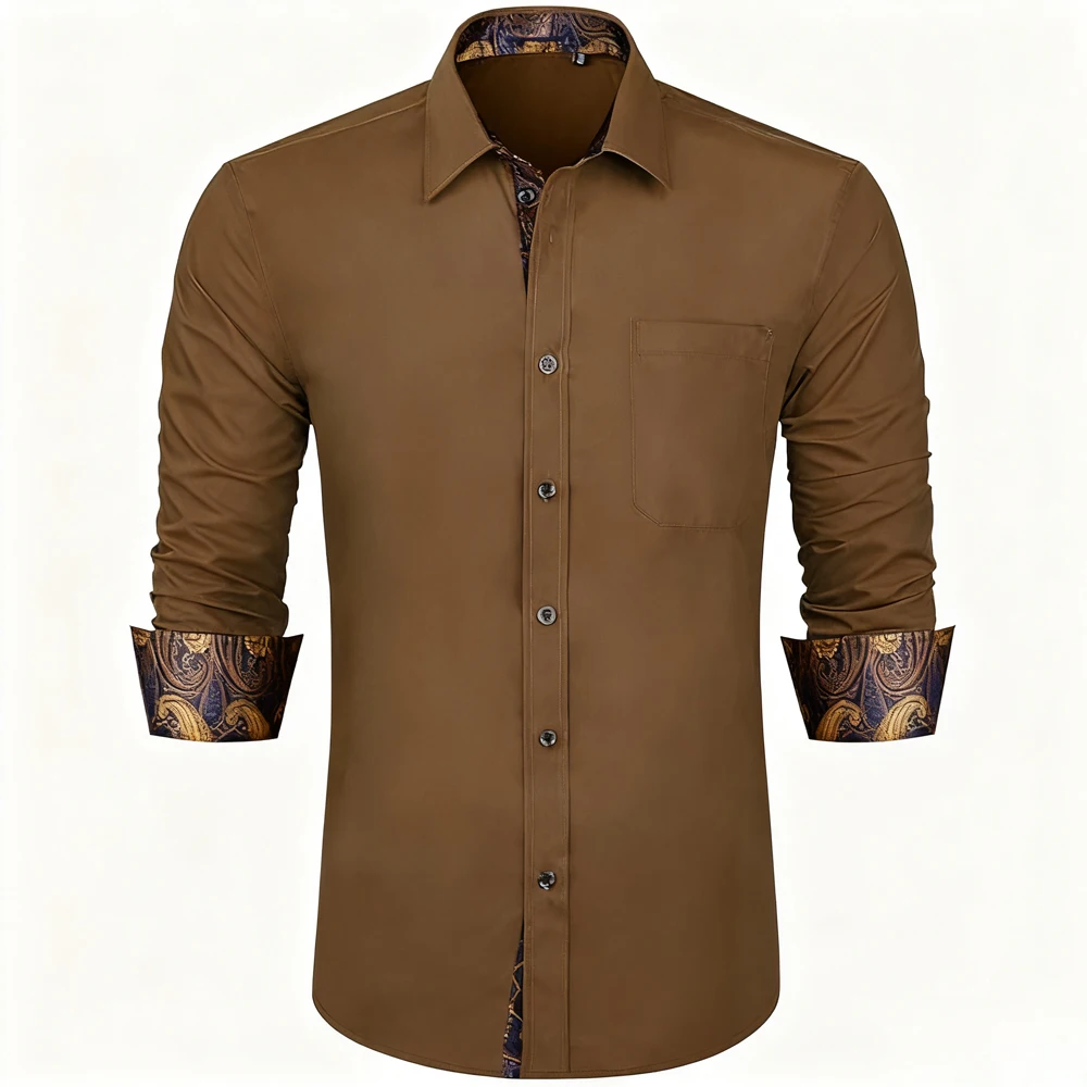 Men's Simple Business Dress Shirts Long Sleeve Casual Button-Down Shirts Formal Lapel Contrast Color Shirts Men's Wedding Shirts