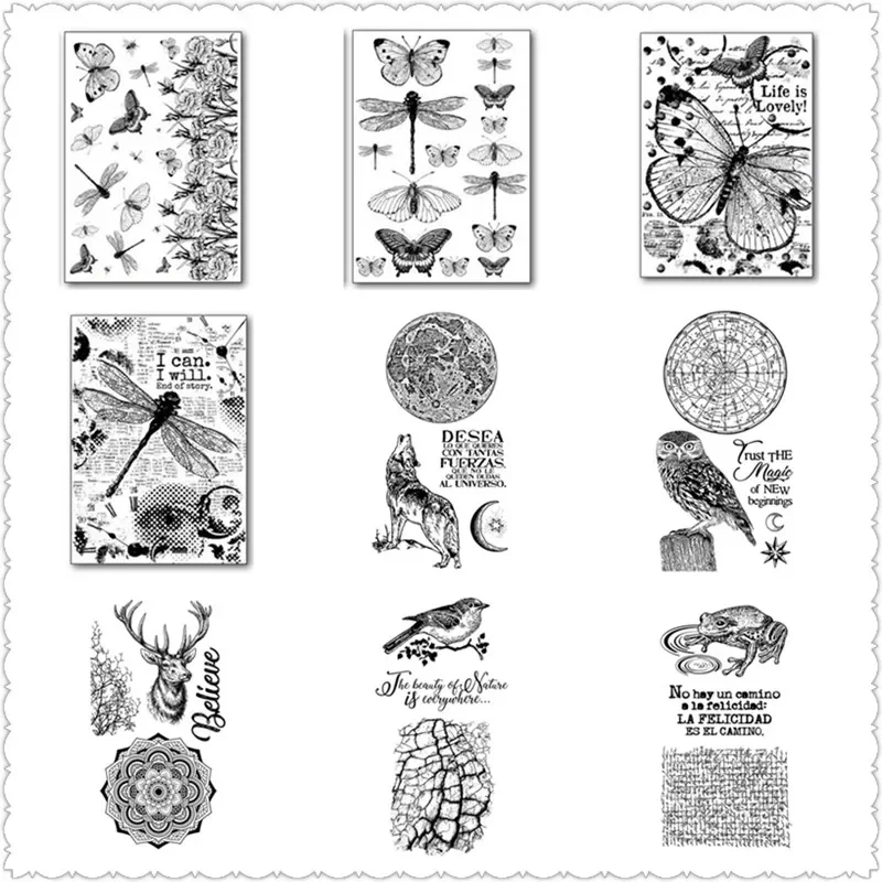 2022 New DIY Sellos Seal For Scrapbooking Clear Stamps Card Making Wolf Owl Dragonfly Butterfly Steampunk Stamp Account Craft