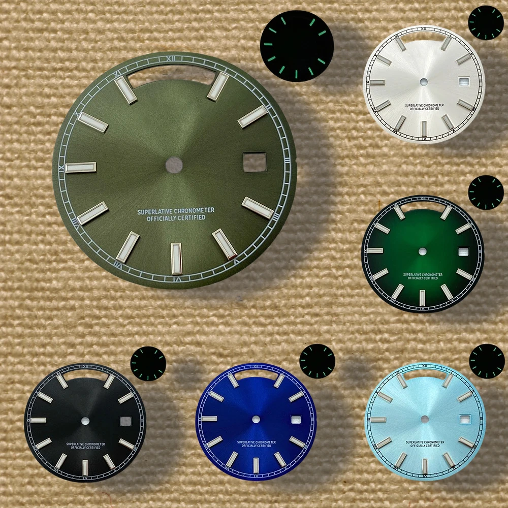 

31mm S Logo Day And Date Dial Fit 8285 Movement Green Luminous Sunray High-Quality Dial Watch Modification Accessories