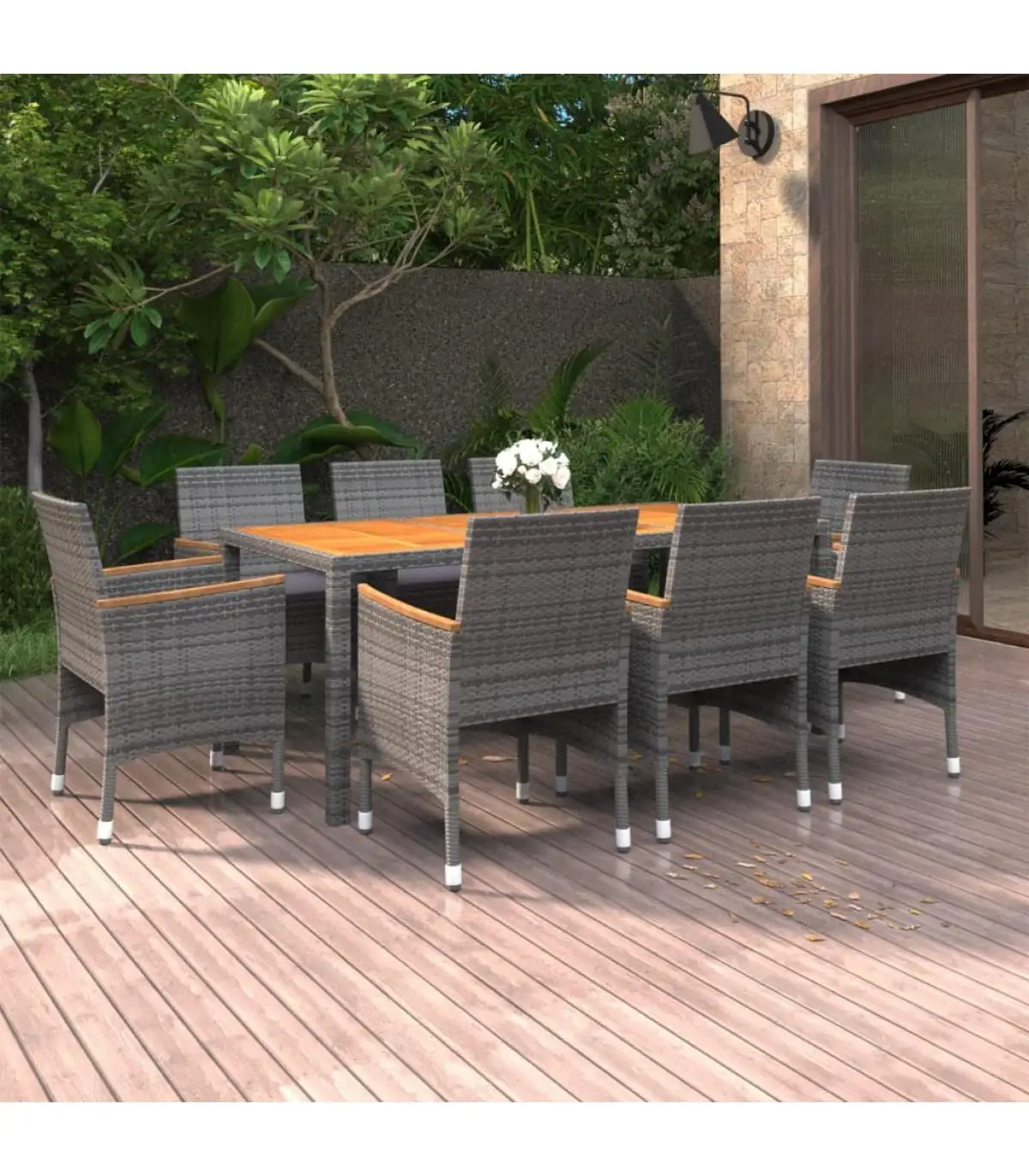 Garden sets garden dining set 9 pieces gray synthetic rattan