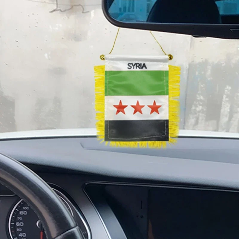 Syria Hanging Flag National Day of Remembrance of The Syrian Flag 8x12cm Double Side Tassel with Suction Cup Car Decoration