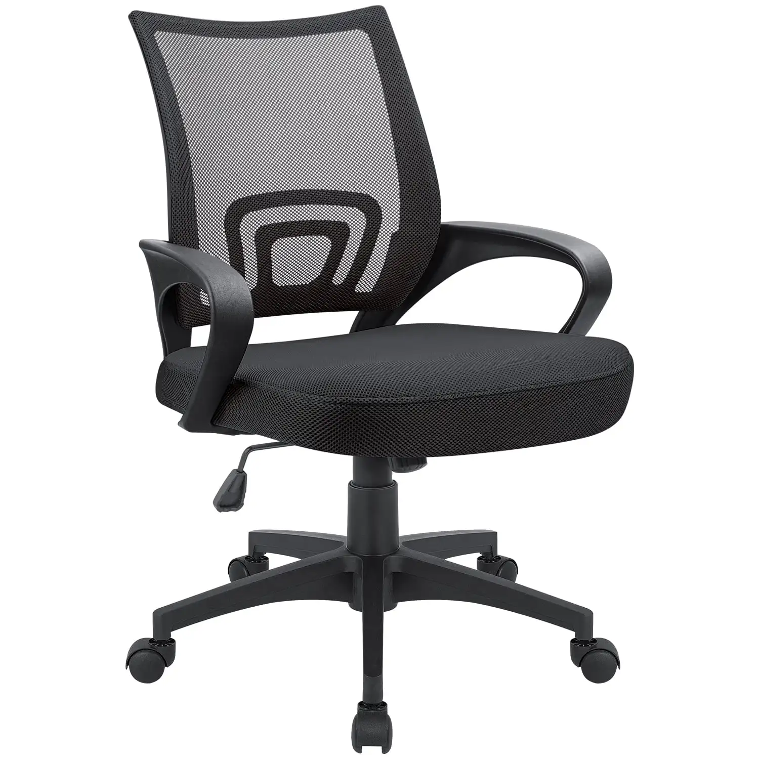 Adjustable Mid Back Office Chair Mesh Swivel Desk Chair with Armrests, Black