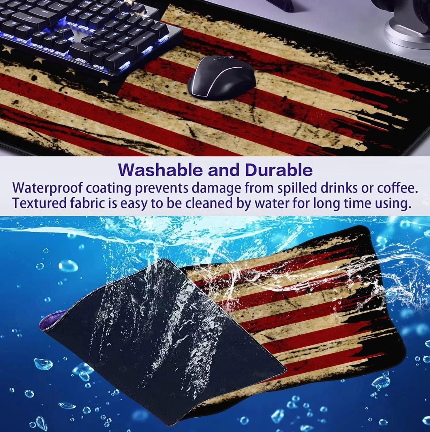 Bandeira antiga americana grande estendido gaming mouse pad antiderrapante base de borracha à prova dnon água para computador portátil mesa almofada 35.4 "x 15.7"