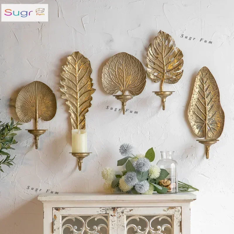 

Французский ретро старый настенный подсвечник персонализированный настенный кулон B & B аксессуары оптом металлический подсвечник в виде листьев.