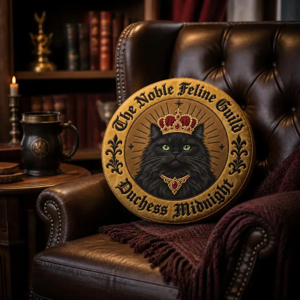 Noble Feline Black Cat Duchess Midnight Royal Emblem Shaped Pillow Cat Lover Cushion Throw Pillow for Sofa Home Decor Gift