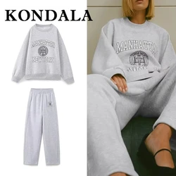 KONDALA 2025 Autumn Women Sporty Suits Loose Fit O-Neck Pullover Sweatshirts+Elastic Waist Jogging Long Pants Casual Women Suits