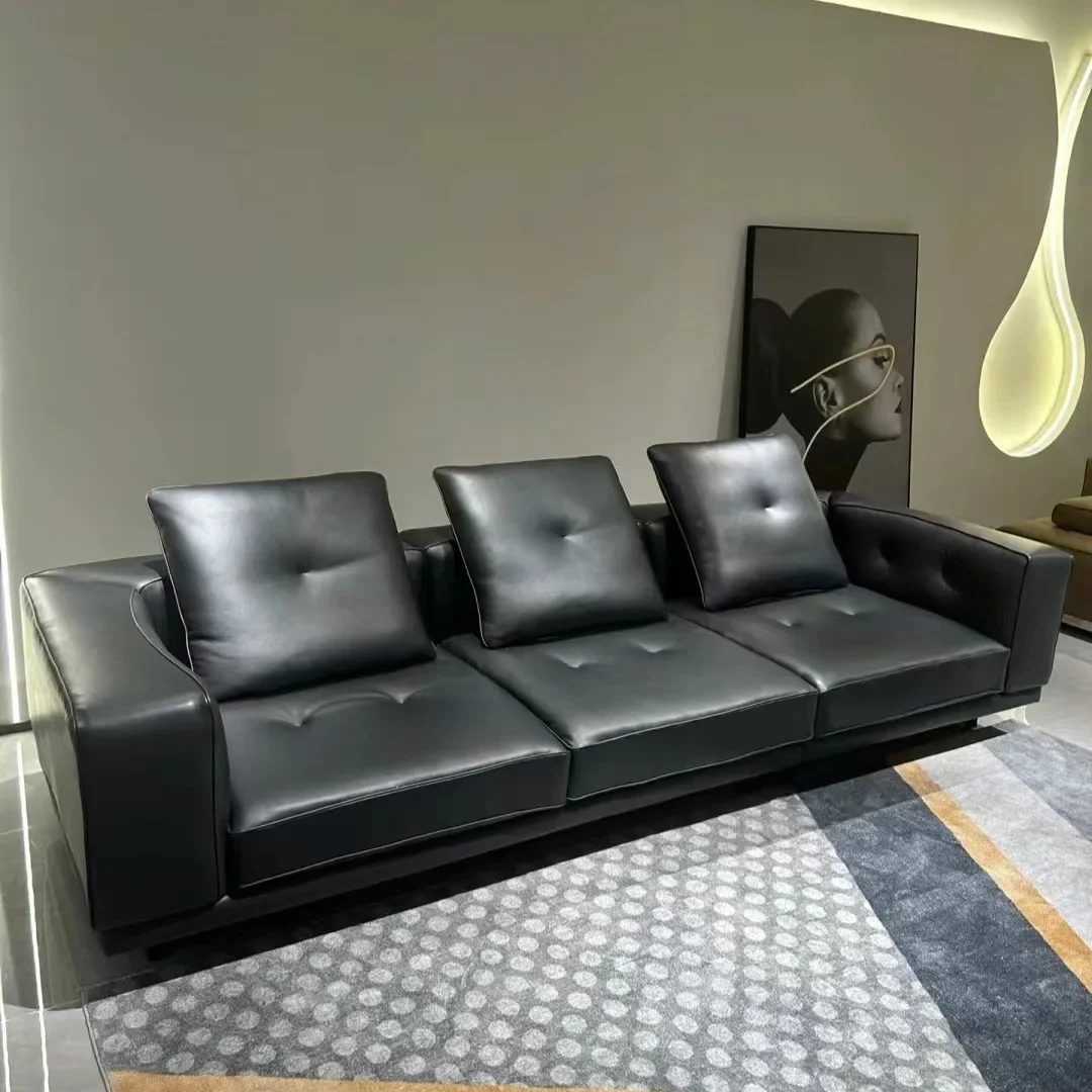 Italien, minimaliste, importé, première couche de peau de vache, salon, ménage, canapé à rangée droite