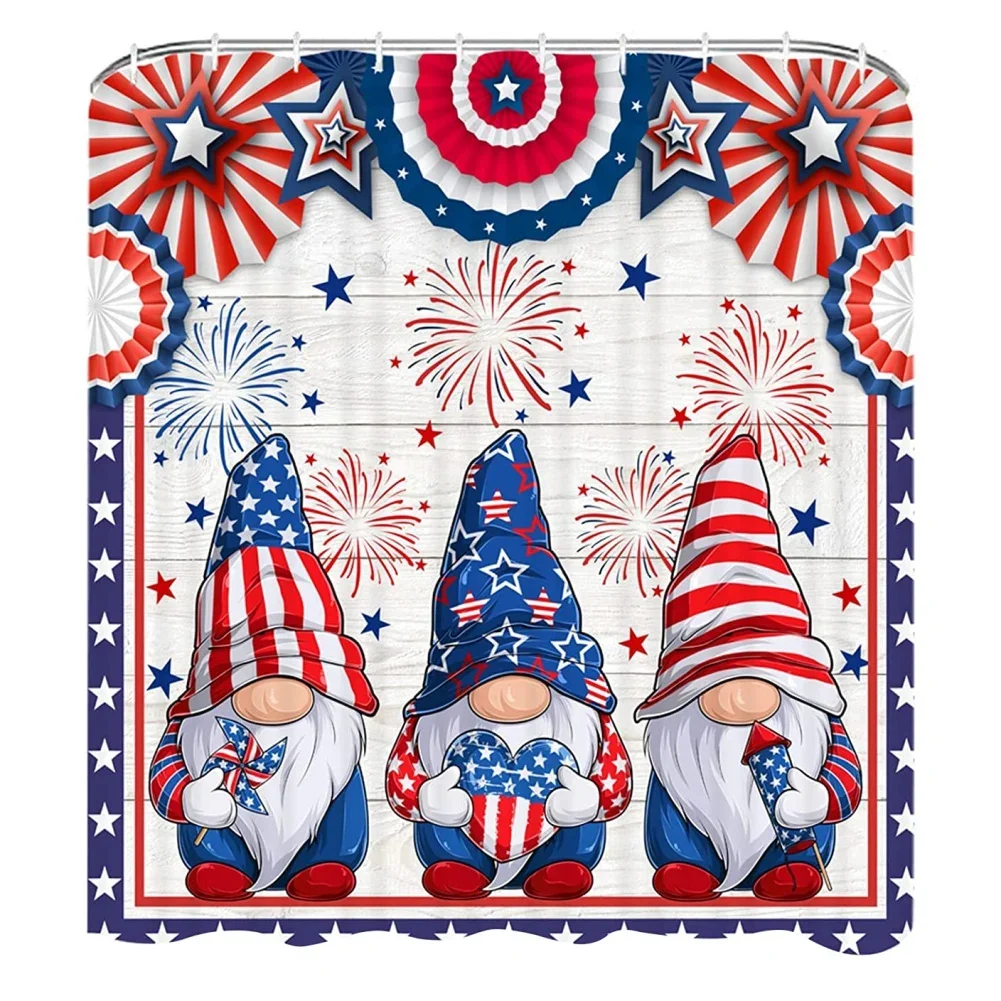 180x180cm Independence Day Waterproof Curtain Festive Cartoon Faceless Doll Print Curtain Party Backdrop Home Rudolph Decor