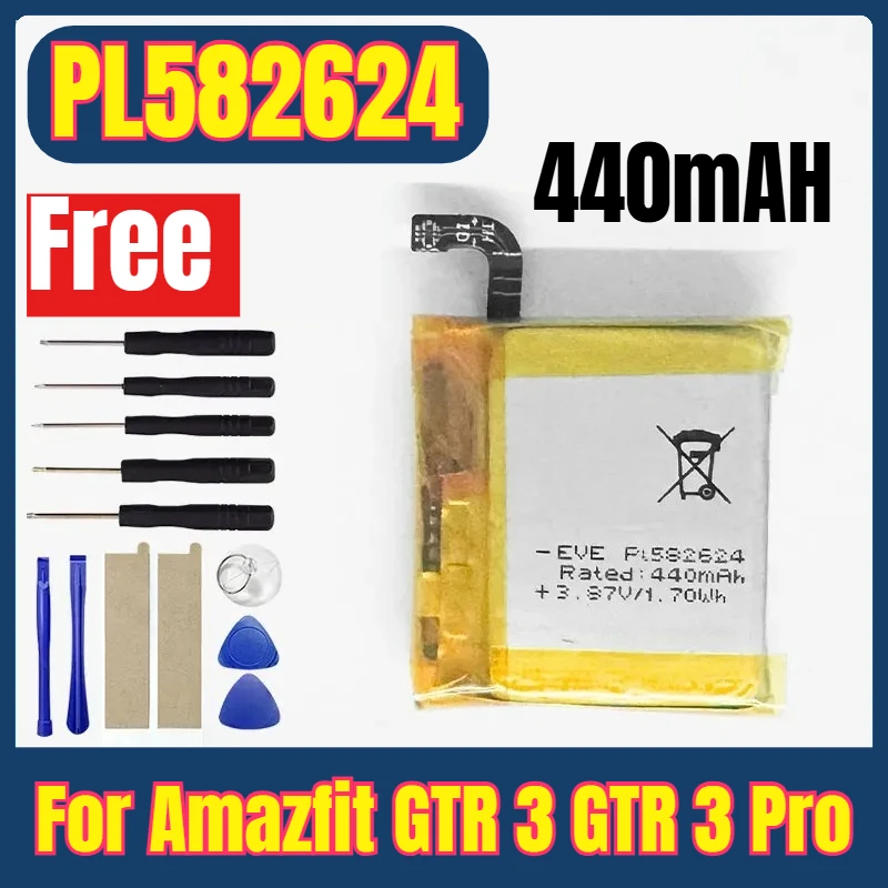 

PL582624 440mAH Watch Battery for Amazfit GTR 3 GTR 3 Pro Batteries + Free Tools