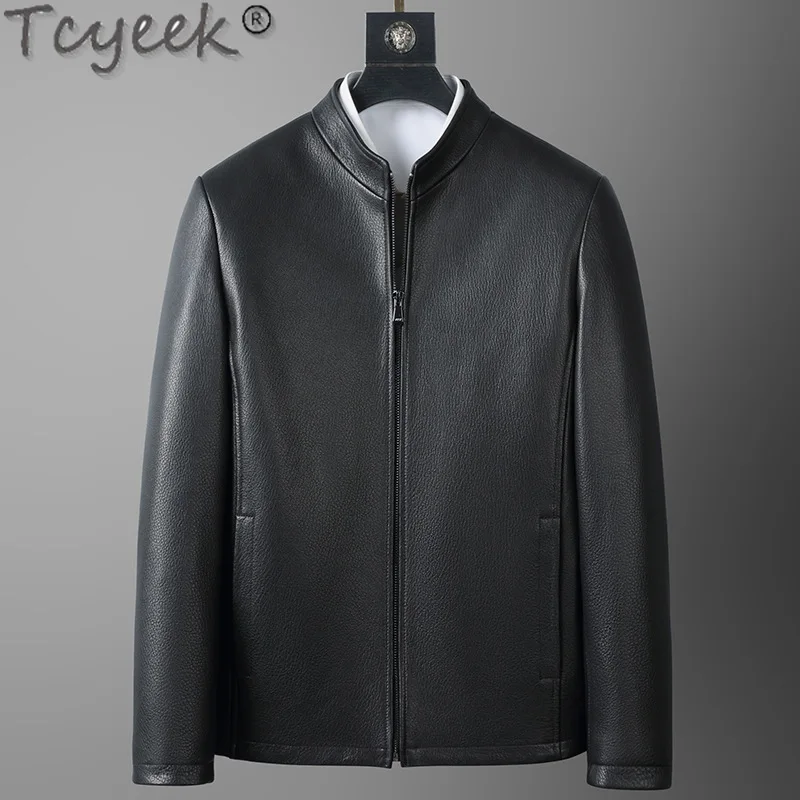 Tcyeek Real Leather Jacket Men Spring Autumn Clothes Mens Leather Coat Fashion Motocycle Jackets Goatskin Coats Jaqueta De Couro