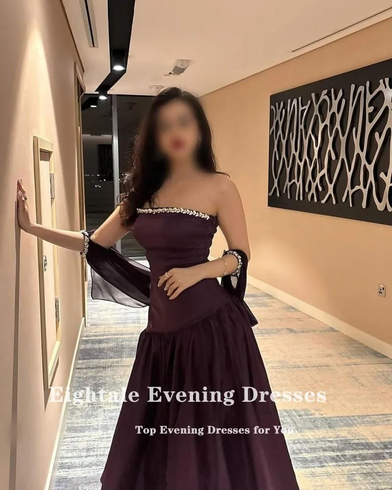 Robe de soirée arabe en Satin, sans bretelles, perlée, personnalisée, ligne a, longueur au sol, ligne a, violette, robes de bal de mariage