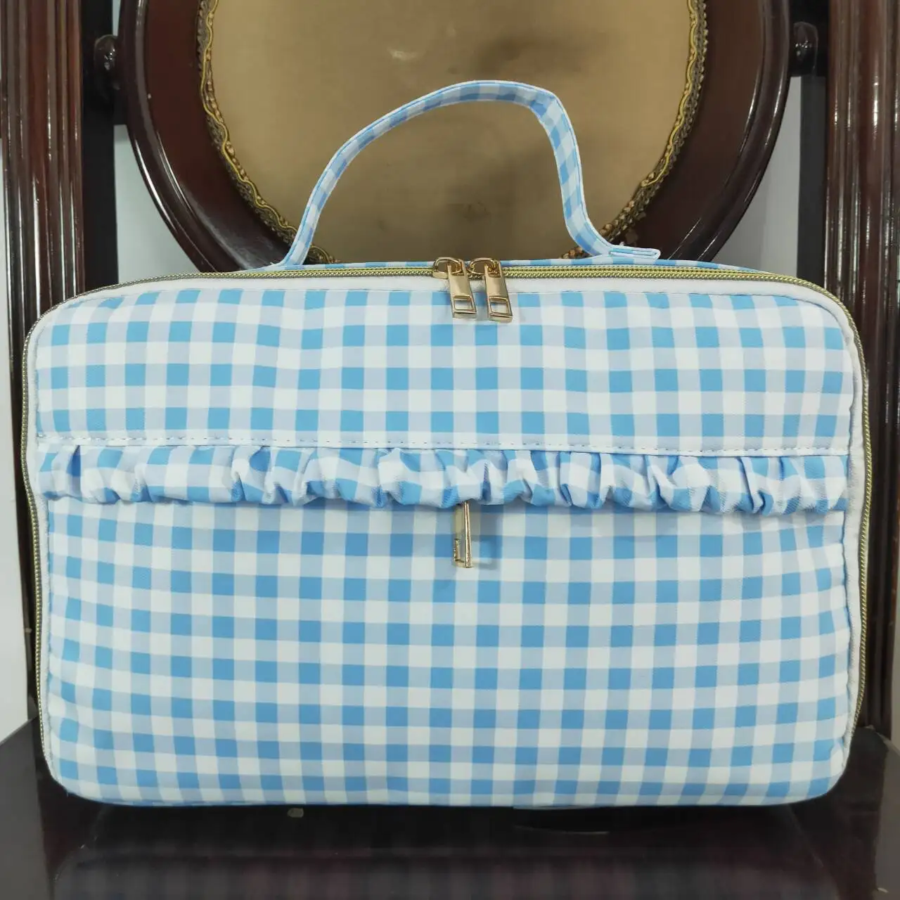 New Fashion Back To School Blue And White Checkered Lunch Box Bag Wholesale Boutique Children Outfit Clothes RTS