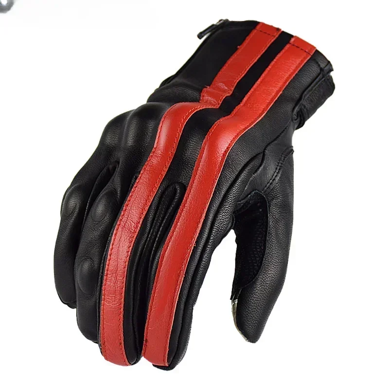 Guantes de cuero para motocicleta, equipo de dedo completo, Vintage, a prueba de viento, guantes de cuero transpirables de verano, protección