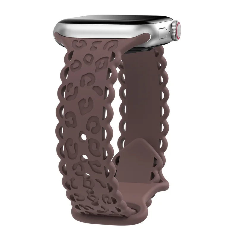 Compatible with Apple watch bandsiwatchS9Laser-engraved embossed butterfly buckle lace leopard print Apple Watch silicone strap