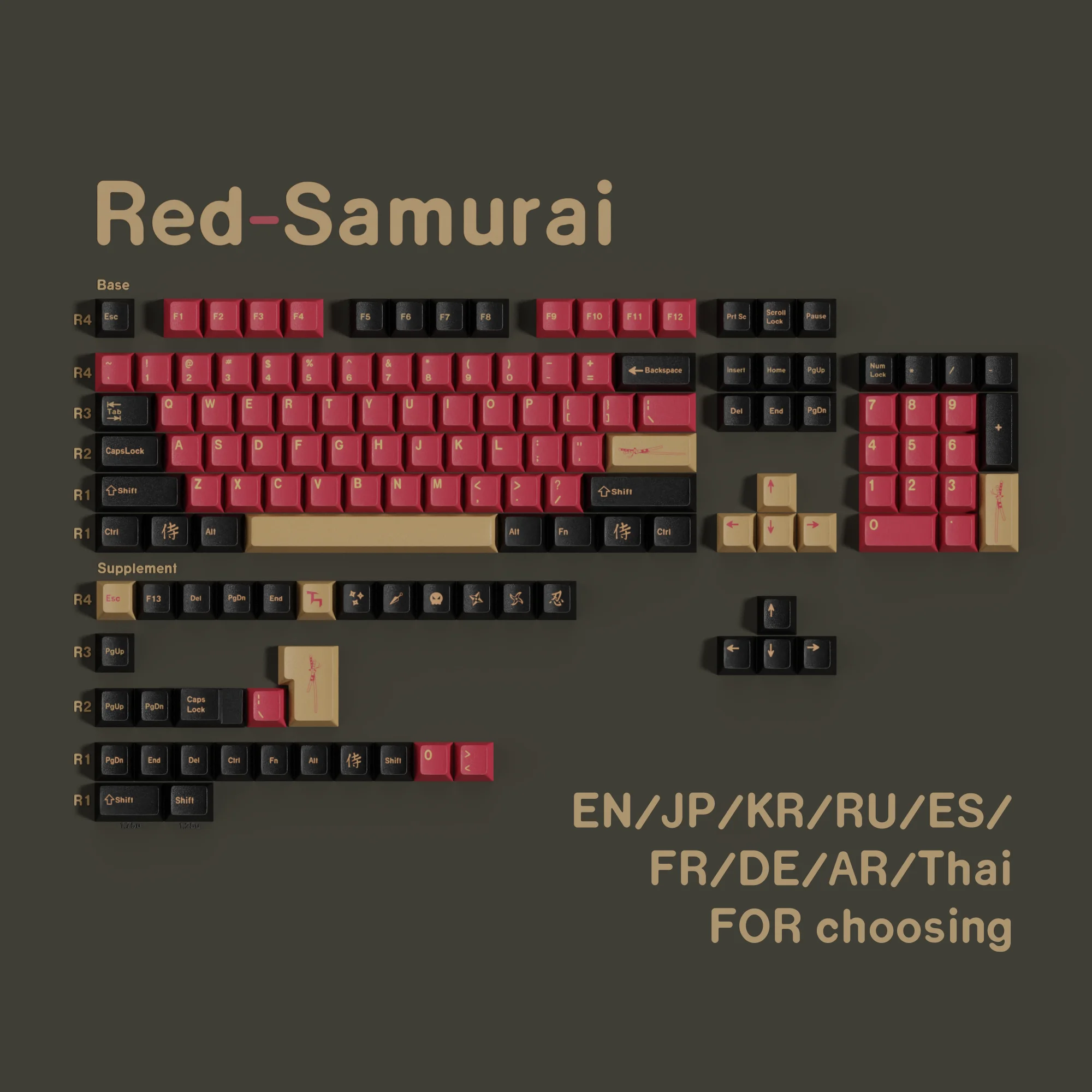 Kirsch-Tasten kappen pbt rot Samurai Französisch Deutsch Spanisch Koreanisch Farbstoff Sub-Tasten kappe für ISO-Layout mechanische Tastatur Gaming