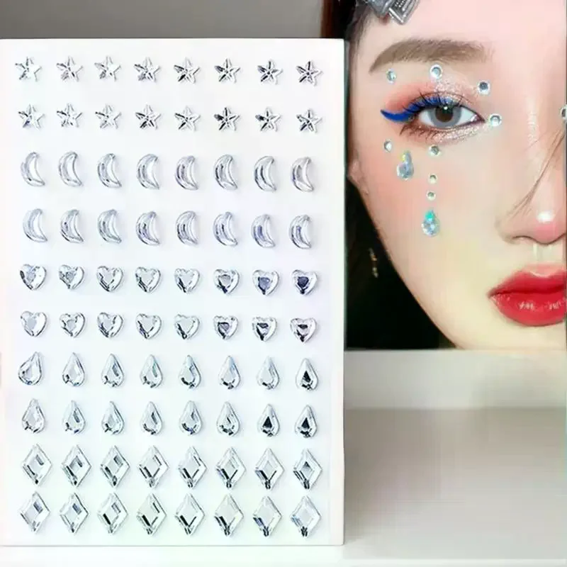 80 قطعة من ملصقات الوجه على شكل خاص، ملصقات وشم مؤقتة ملونة للحفلات DIY ملصقات عين الوجه، أدوات مكياج بأحجار الراين الدائمة