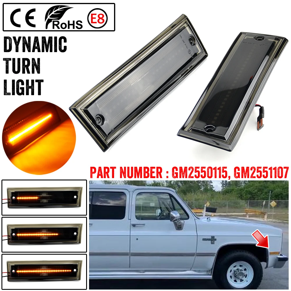 Luz marcadora lateral dinâmica de led, lâmpada pisca-pisca âmbar para chevrolet c/k 1500 2500 3500, toahoe, suburban, silverado, para gmc