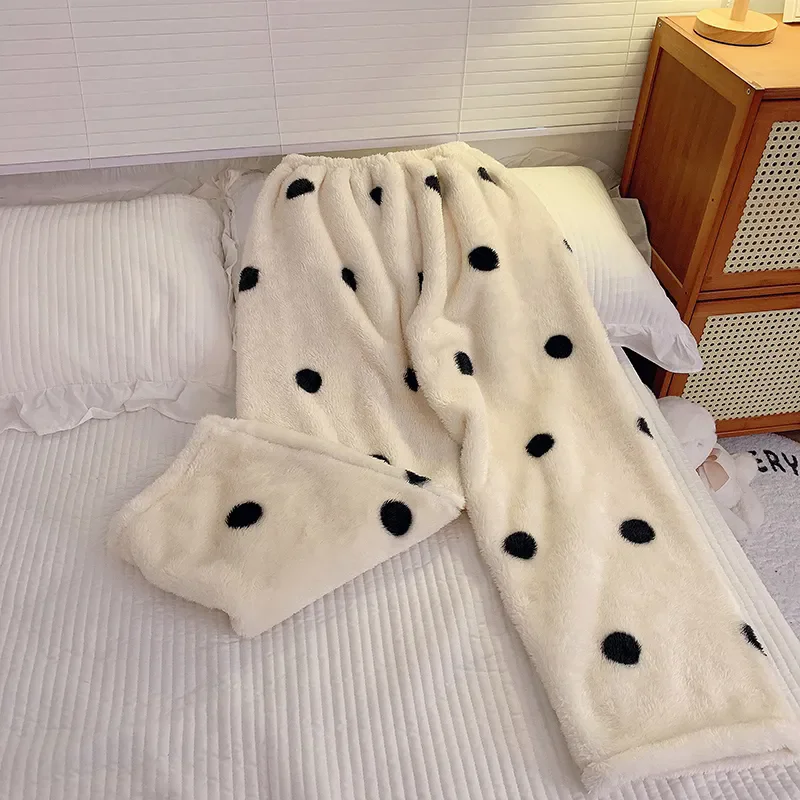 Cartoon Bear Teddy Pajamas Pants Fluffy Women Winter Warm Thick Sleepwear Trousers PJ Pants Christmas Kawaii Flannel Homewear