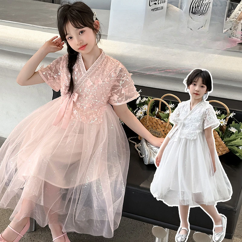 Girls Dress 2024 New Summer Western Style Big Children Children Country Fashion Dress Little Girl Western Style Princess Skirt