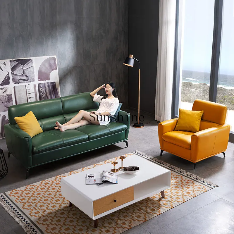 

The first layer of cowhide is simple and modern living room double small apartment sofa