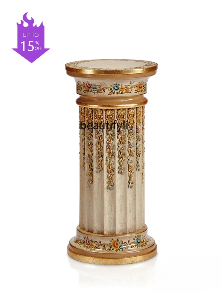 

Q181 French-Style European-Style Heavy Industry Carving Painted Apricot White Rose Gilding Cylindrical Flower Stand