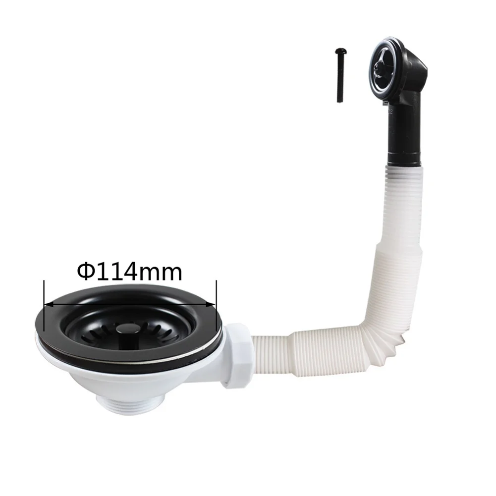 

304 Stainless Steel Black Coated 114mm Sink Strainer With Overflow Pipe Anti-Clog Design For Kitchen Drain Adjustable Length Fit