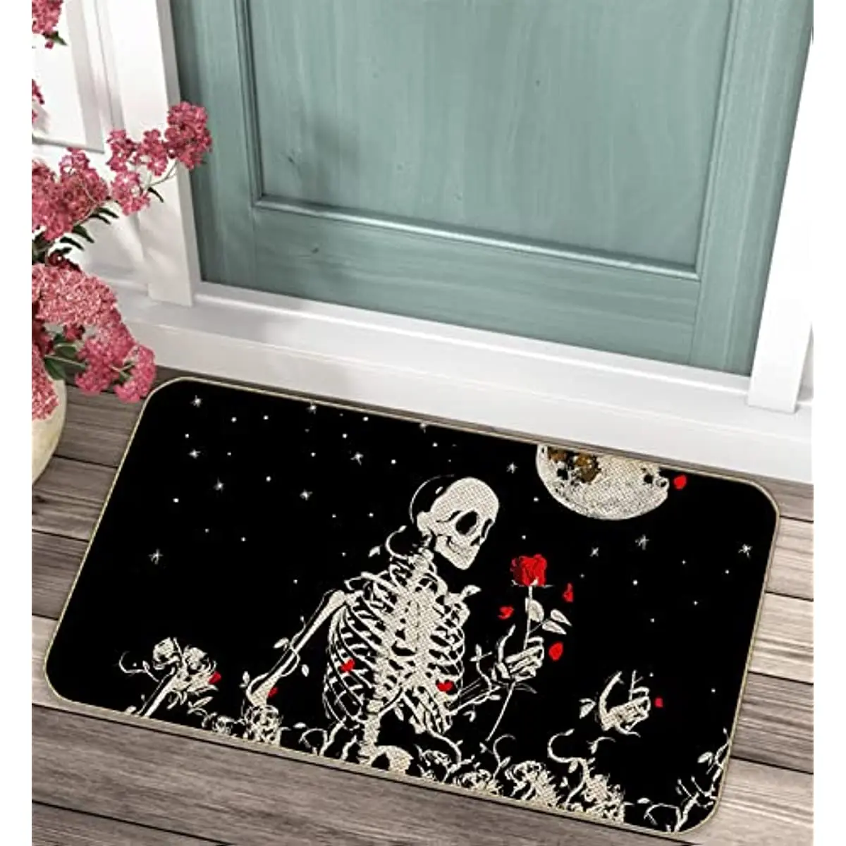 

Durable Skull Kiss Bath Mat Gothic Skull Entrance Door Mat Skeleton for Girls Room Entrance,Skull Lover Gift,Love Doormat