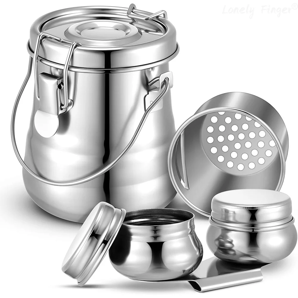 Detergente per pennelli Ermetico in acciaio inossidabile Doppio mestolo Tazza per tavolozza Supporto per rondella per pennelli portatile per detergente per pennelli per olio