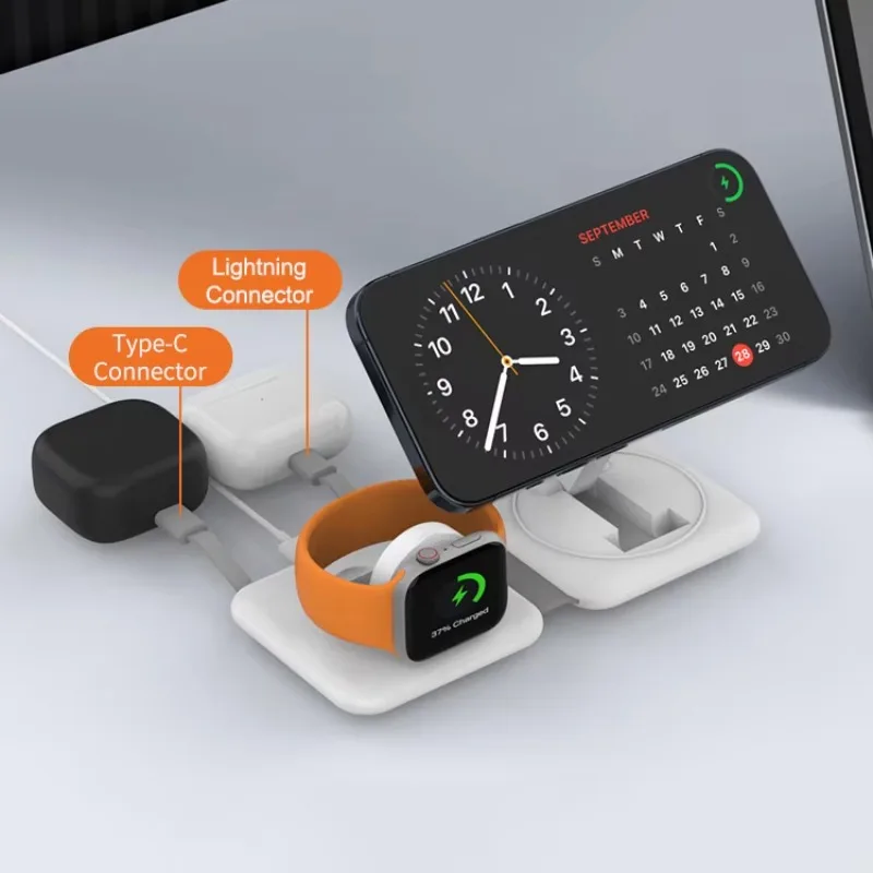

Foldable Multifunctional Magnetic 15W Wireless Charging Station with Cable Desktop Induction Charger for Phone and Watch
