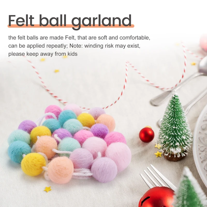 3 Pcs Wool Felt Ball Garland Colorful Pom Pom Garland For Mardi Gras Easter Halloween Thanksgiving Christmas Decor