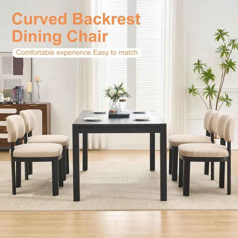 Набор из 2 обеденных стульев, кухонный стул с обивкой Тедди, изогнутой спинкой и ножками из массива дерева, боковые стулья для фермерского дома