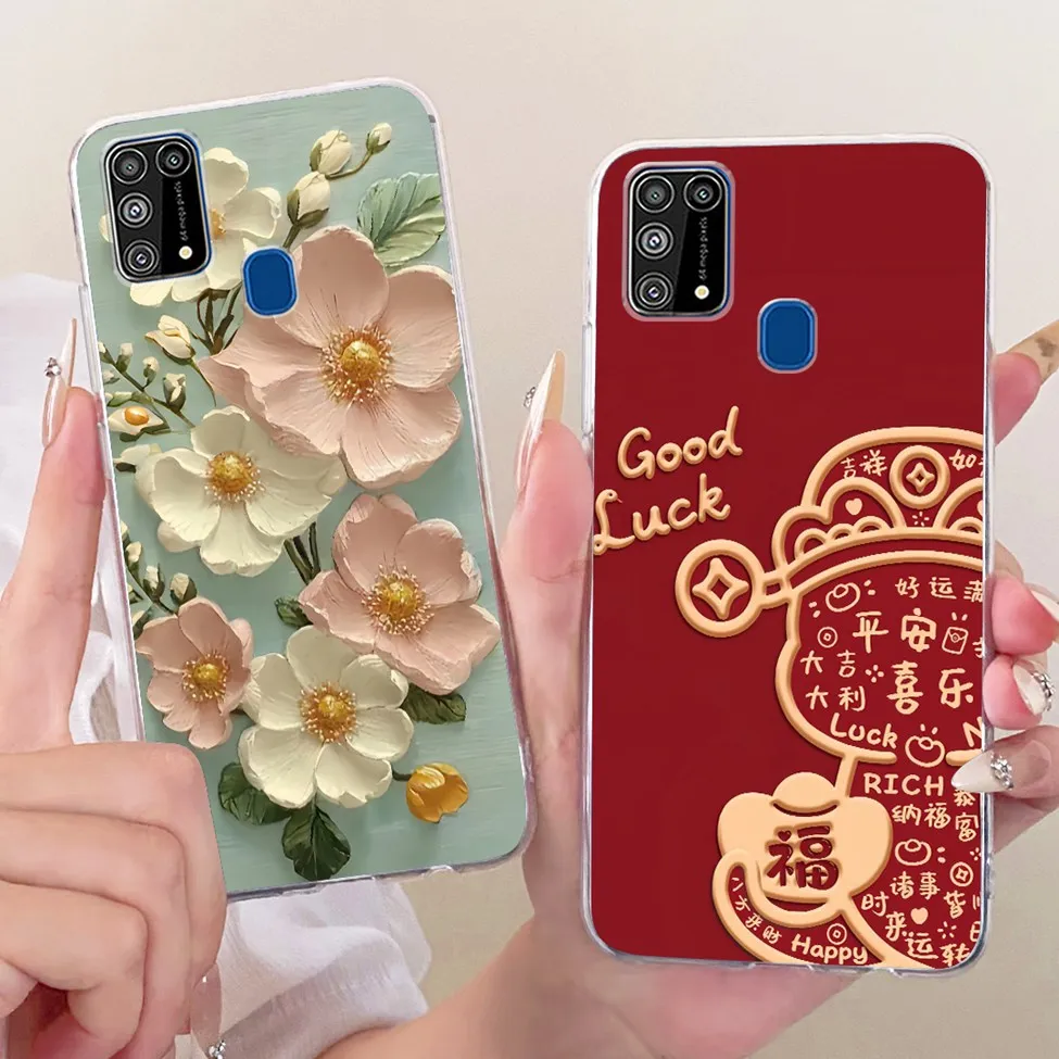 For Samsung M31 SM-M315F Cover For Samsung Galaxy M31 Prime Case Cute Cat Luxury Flowers Cool Painted Soft Phone Casing