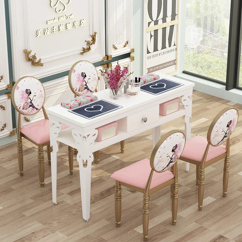 

Pink Manicure Nail Desk Organizer Drawer Reception Portable Nail Desk Art Chair Table De Onglerie Salon Equipment Furniture