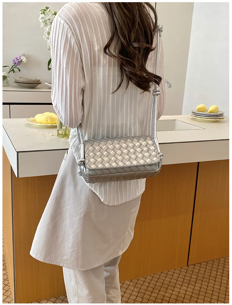 Bolso Bandolera Y2K para Mujer, Modelo LinJ2026, Tejido, de un Solo Hombro, Pequeño y Cuadrado, Bolso de Mano Moderno, Exclus...
