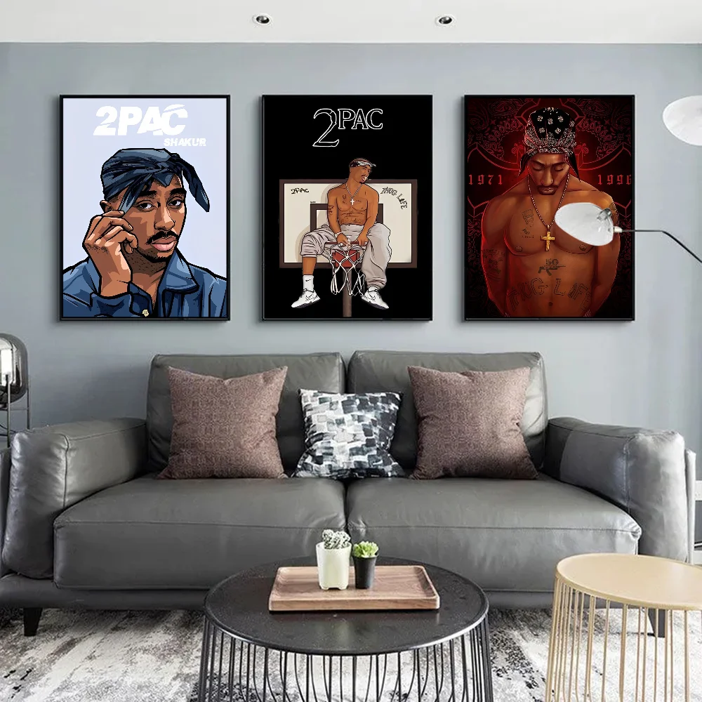 2Pac Tupac Amaru Shakur Movie Sticky Posters Retro Kraft Paper Sticker DIY Room Bar Cafe Aesthetic Art Wall Painting