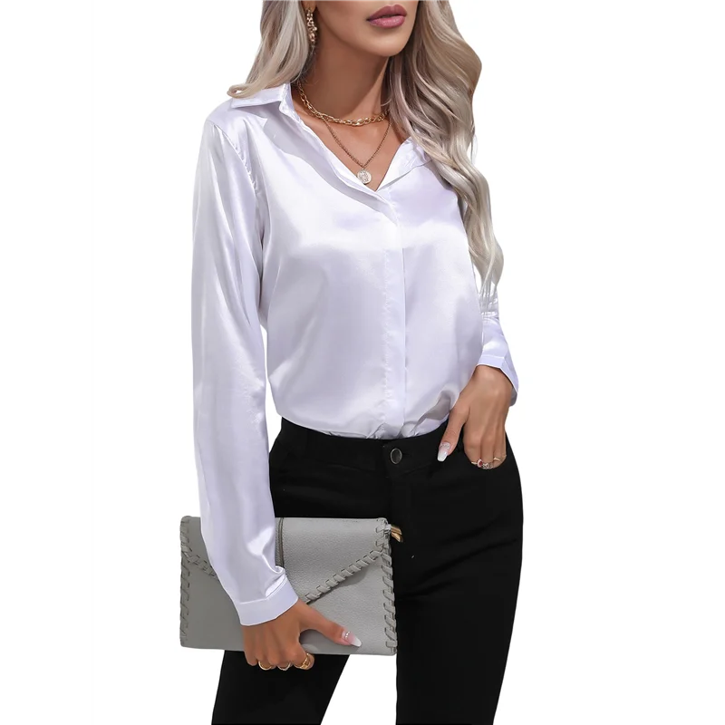 

ASDS-атласные блузки для женщин, повседневные рубашки на пуговицах с длинными рукавами, нарядный деловой рабочий топ-туника
