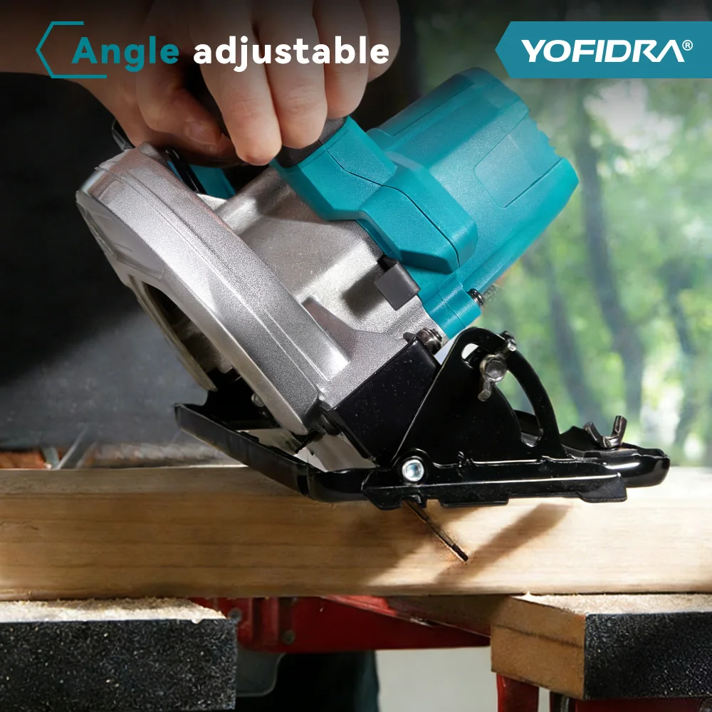 YOFIDRA 7Inch Brushless Electric Circular Saw 180mmCordless Adjustable Angle Cutting Power Tool Fit For Makita 18V Battery Pin