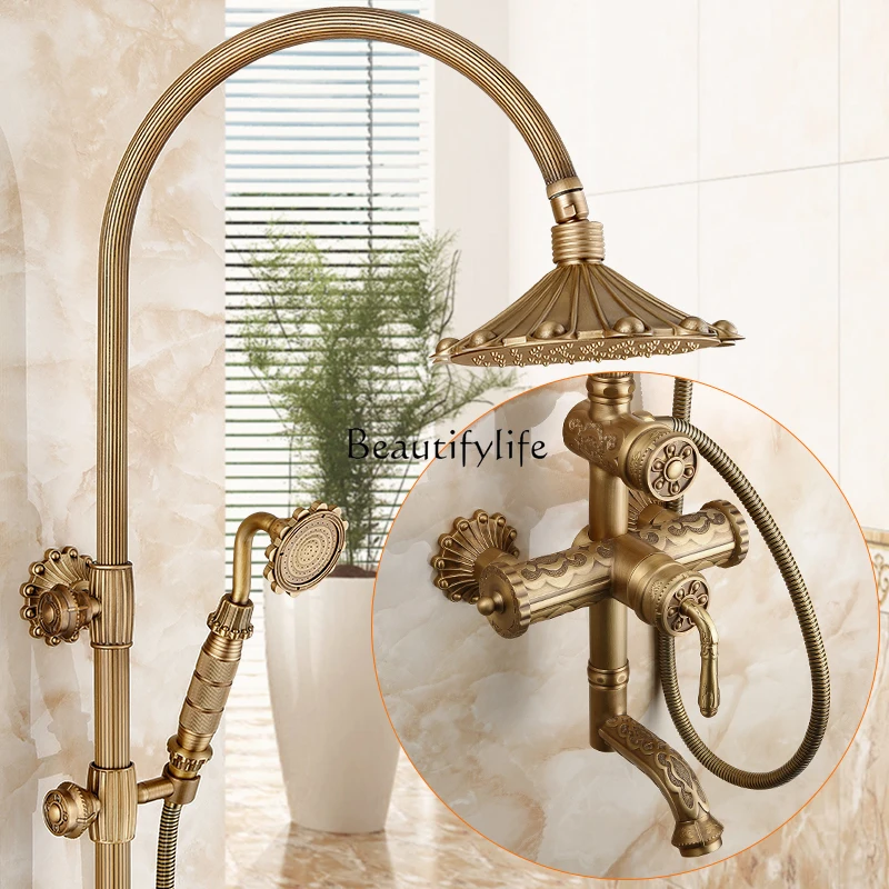 

Full copper shower shower set bathroom home retro pattern pressurized bath