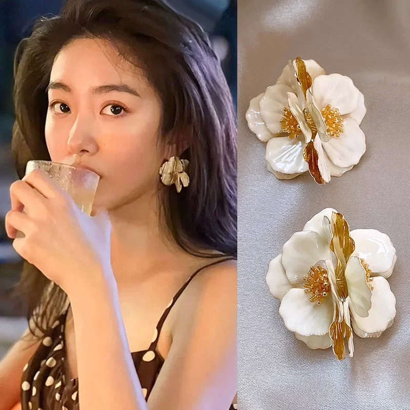 

White Flower Earrings For Women And Girls Simple 2024 Eardrop Designer Jewelry Gift