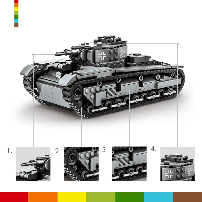 Military WW2 Tank Block DIY T-34/85   V Panther Dicker Max NbFz Building Brick Toy For Kids